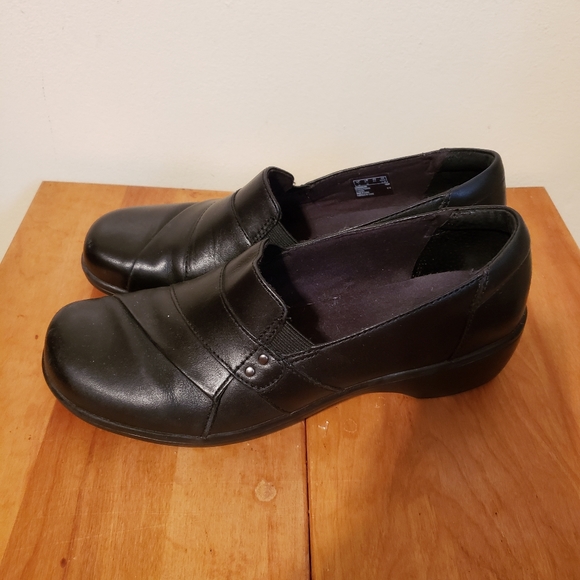 Clark leather shoes slip-on clog work shoe comfy 2in heel - Picture 4 of 7